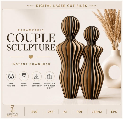 Parametric Couple Sculpture SVG | Laser Cut File | 3D Wooden Decor Digital Download - Etsy