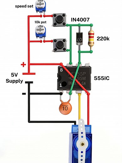 Smooth Servo Control with 555 IC & Potentiometer