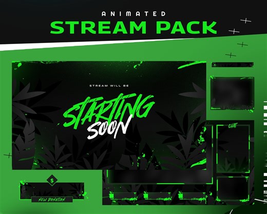 Vanomous Ivy Animated Twitch Overlay Package Bundle/abstract Theme/brush Design/streamer Package/alert/panel/transition/green Color - Etsy