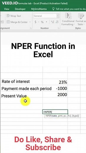 #shorts | How to use NPER function in Excel | #excel | #exceltutorial | #growwithskills