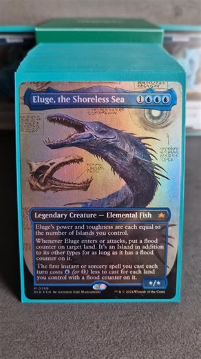 Magic The Gathering since 1994 on Instagram: "Eluge, the Shoreless Sea - Water always wins! 🐳🐋🐬🦭 (reference to Dr.Who, The Flood of Mars") In this deck, it's pretty much goal to have a lot of lands with flood counters on them, as Eluge says that the first instant or sorcery spell we play on each turn, that spell cost less mana to cast for each flood counter we have on lands. So this is essentially not only doubling our mana as every land now effectively taps for more, it gets even better, be