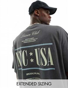 ASOS DESIGN heavyweight oversized t-shirt in washed grey with NYC back print | ASOS