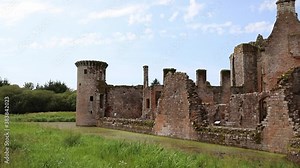 Ancient Ruins of Scottish Fortress Caerlaverock, Surrounded By Nature