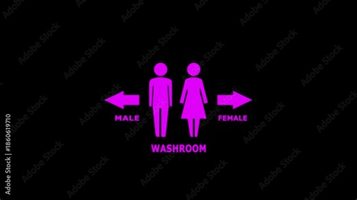 Icons for women and men. A woman and a man washroom sign animation with bright lights, washroom icons for men.