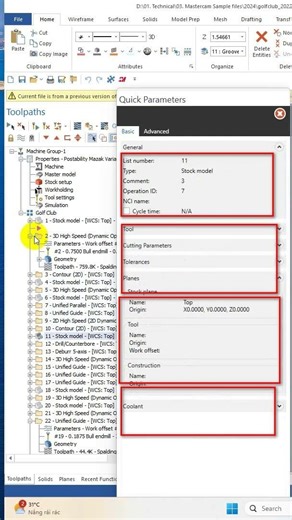 Quick View Paramters on Mastercam 2026