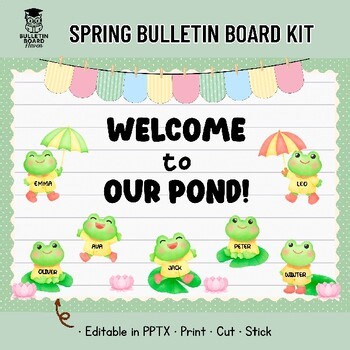 Spring Bulletin Board Kit: Frog Theme Pond Decor | Editable Classroom Kit