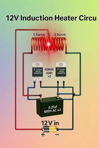 DIY 12V Induction Heater Circuit 🔥⚡ | Easy Tutorial #shorts