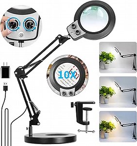 KIRKAS 12X Magnifying Glass with Light and Stand, Any Color Modes & Stepless Brightness LED Magnifying Lamp with Clamp, 2-in-1 Magnifier Glass Lens Desk Lamp for Crafts Hobby Reading Close Work
