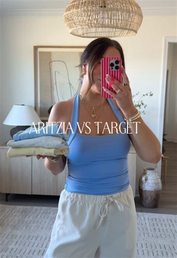 Aritzia vs Target halter tank top… is the price difference worth it? Aritzia feels like higher quality, contour fabric that really sucks you in and smooths everything out. Target is an amazing price and gives you a super similar look for way less. ✨ all jewelry is from @Miranda Frye @target @Aritzia @Loopy® If you love elevated basics and capsule wardrobe staples, this one’s for you. #targetfinds #targetfashion #targetspringfashion #targethaul #aritziahaul