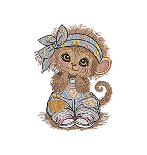 Monkey Embroidery Design: Realistic Textures, Polka Dot Bandana (digital File) - Etsy