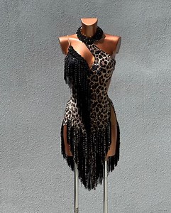 New Couture Rhythm Latin Leopard Dress Deluxe Crystals Competition Showcase Costume Stoned Ballroom Lady Dance - Etsy