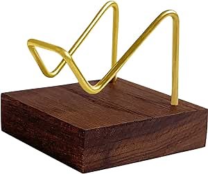 A.B Crew Brass Crystal Display Stand with Wooden Base Rock Display Holder Mineral Display Easel Metal Display Frame for Geodes Fossils Stones Spheres Agate Slices S/Stool