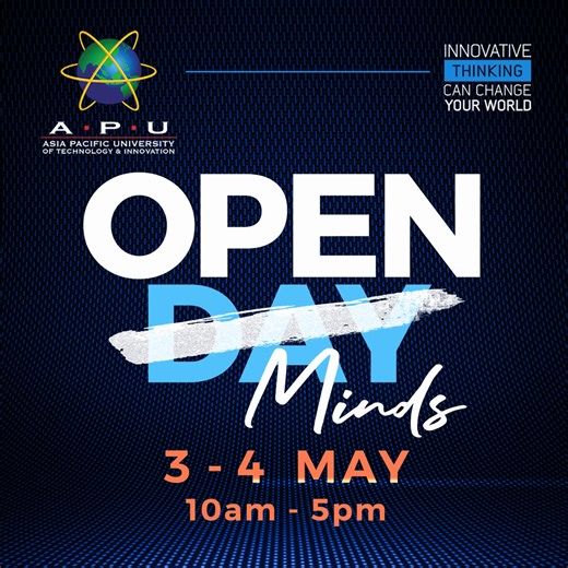 Take control of your future at APU's Open Day on 3-4 May from 10:00am to 5:00pm❗🤩 Explore unique offerings, cutting-edge technology, and the potential career opportunities for graduates in AI, Cyber Security, Big Data, IoT, FinTech, Digital Marketing, Mechatronics, AccTech, Actuarial Studies, Architecture, Industrial Design, Psychology, E-Business, Robotics and more at our Campus!💡✨ Chat with our friendly counsellors and discover what makes APU unique: industry-focused curriculum, 100% Employa