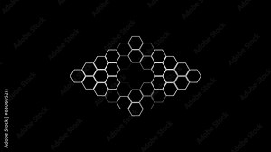 White hexagons disposing on black background. Computer generated vfx Stock Video
