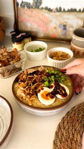 Anne Riggs on Instagram: "down bad with a cold, up good with the congee. the original comfort bowl that’s been healing people for over a thousand years."