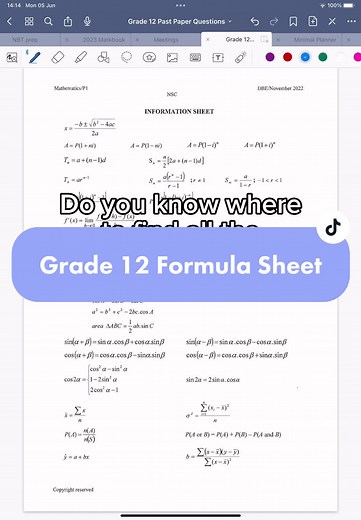 You have to know where to find the correct formulae on your formula sheet, otherwise you are going to waste precious time looking for them during your exam! #misshanekom #thatmathsteacher #mathematics #mathshelp #learnontiktok #teach #teachersoftiktok #mathteacher #mathteachersoftiktok #teachersofsouthafrica #mathstips #examprep #mathtips