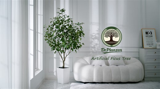 DR.Planzen Artificial Ficus Tree 5ft - UV Protected Faux Ficus Plant with Adjustable Branches and Realistic Green Leaves for Indoor & Outdoor Decor, White Large Planter with River Rocks