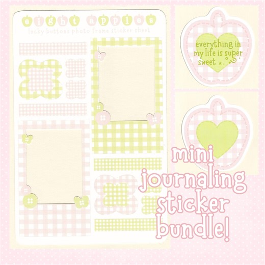 Pink & Green Journaling Sticker Set Bundle | Photo Frames, Apples, Clovers, Patchwork, Gingham, Washi - Etsy