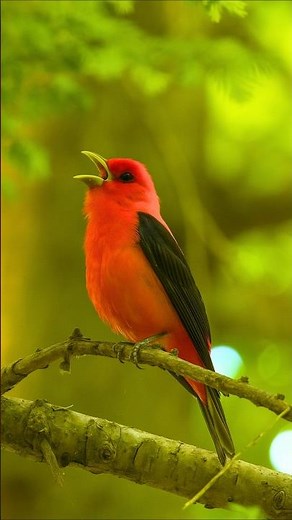 Scarlet Tanager Singing in Forest | Real Bird Sounds, Chirping, Whistling, Calling – No Music