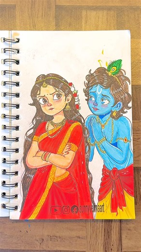 Beautiful Radha Krishna Ji Drawing 🌸 | Cute God Art #shorts