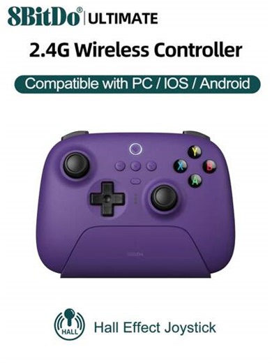 8Bitdo Gamepady PC Z Ładującą Stacją Dokującą Ultimate 2.4G Bezprzewodowy Kontroler Halla Efekty Sticks Aktualizacja Joystick Zgodny Z Komputerem PC Windows 10 11 Android Steam Deck IOS Apple IPadOS TvOS MacOS I Raspberry Pi, Gaming Controle Rumble Vibration 2 Pro Tylne Przyciski Wiosła Niestandardowy Przycisk Przełączenia Profilu, 3 Profile, Włącz W Lotach Ultimate Oprogramowanie Na Komputerze Funkcja Wibracji, 2.4g Adapter Bluetooth Lub Przewodowe Połączenie USB, Fioletowy | SHEIN