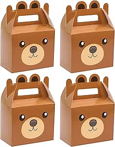 Tevxj 24Pcs Bear Treat Boxes Party Supplies Bear Baby Shower Theme Party Favor Goody Gift Boxes For Kids Boy Girl Brown Theme Birthday Baby Shower Decorations Treat Candy 5.9x3.2x7.9inch