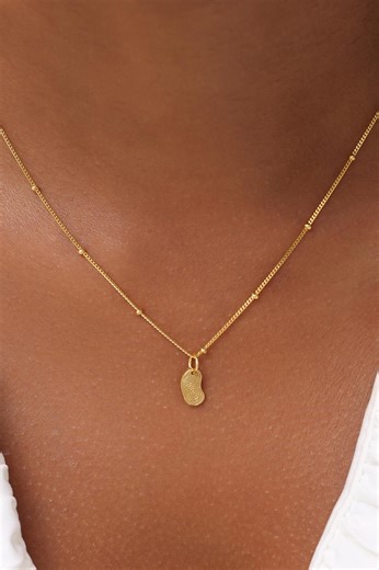 Dainty Bean Charm Fingerprint Necklace by Kyuc Studio - Tiny Beans Jewelry - Lucky Beads - Bridesmaid Gift - Mother's Day - Christmas Gifts - Etsy Australia