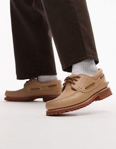 Timberland - Authentic - Chaussures bateau classiques avec 3 paires d'œillets en cuir - Beige moyen | ASOS