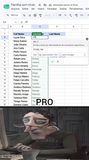 Como usar a função SPLIT para separar textos na planilha
