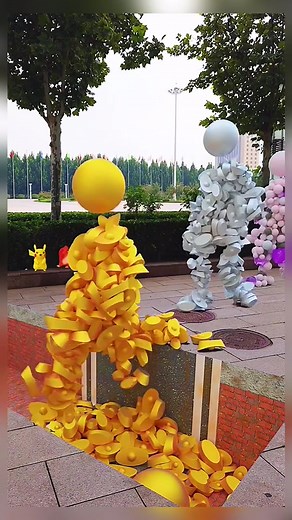 Balloon Figures Jumping and Popping Fun Outdoors