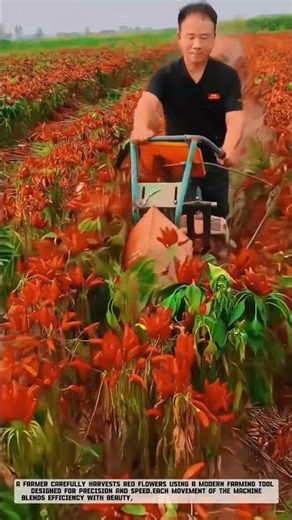 Harvesting Red Chili Using a Hand-Push Harvester in the Field #gardeningtips