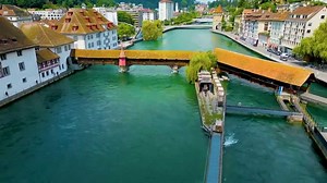 Drone Explores Chapel Bridge's Medieval Charm in Lucerne