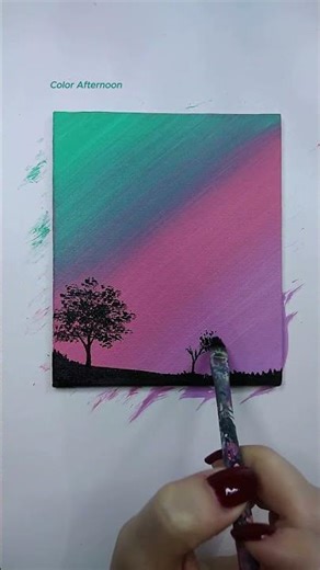 Colorful Sky Silhouette Painting on Canvas with Acrylics #painting #art #acrylicpainting