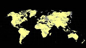 Premium stock video - Grey world map changing to mostly yellow on a black background