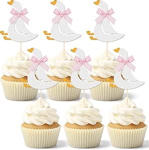 Honeydak 36 Pcs Silly Goose Cupcake Topper Silly Goose Baby Shower Decorations for Cake Decorations Birthday Party Supplies (Pink)