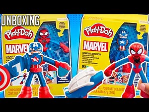 PLAY DOH Marvel SPIDER MAN & CAPITAN AMERICA Playset AVENGERS UNBOXING