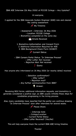 IBM ASE Interview (26 May 2026) at PCCOE College – Any Updates?