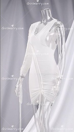 Summer new see through micro-elastic low-cut one-sleeve drawstring sexy mini dress AA001224