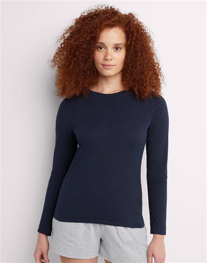 Hanes Women's Long Sleeve Cotton T-Shirt Navy S - Walmart.com