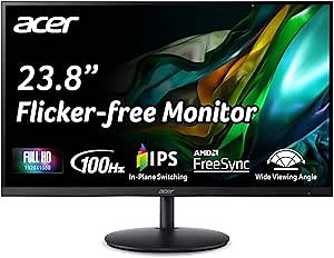 acer SH242Y Ebmihux 23.8" Full HD 1920 x 1080 Home Office Ultra-Thin Monitor AMD FreeSync 1ms VRB 100Hz Zero Frame Height Adjustable Stand with Swivel & Tilt (USB Type-C & HDMI 1.4 Ports)