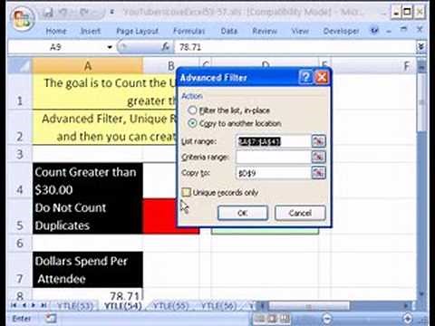 YTLE#54: Excel Advanced Filter and COUNTIF function
