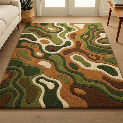 Abstract Organic Pattern Rug | Earth Tone Tufted Carpet, Living Room Floor Decor - Etsy