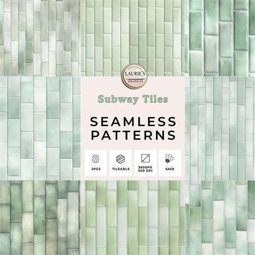 Subway Tile Seamless Patterns - Stacked Vertical Sage Green Stone Backgrounds & Textures (digital Download) - Etsy