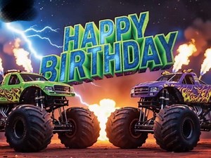 GLURUITE 13" Monster Truck Birthday Gift Bag with Tissue Paper and Greeting Card for Truck Themed Birthday Party Supplies(13 x 10.2 x 4.9 Inch)