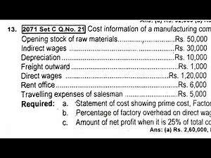 Cost Sheet || Class 12 account || NEB 2082 old is gold management final exam 8 marks 13/2071