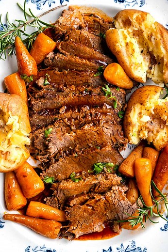 Instant Pot Brisket with Smashed Potatoes - Supergolden Bakes