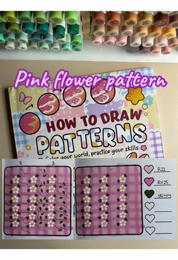 How to color series: each day a new how to color video so we can learn together coloring cozy things. Share your creation of pink flower pattern in the comments 🔥 (On the photo you can see 3 ways to make this pattern) Using @Ohuhuart #coloring#coloringrkers #colortok #coloringbook #cozyvibes