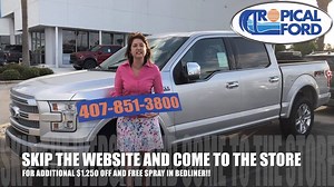 TODAY ONLY!! Take home this New 2017 Ford F-150 Platinum FX4 and SAVE an additional $1,250 plus Get a FREE Spray in Bedliner! This LOADED F-150 also comes with 2 years of FREE Oil Changes!! Come see us Today at 9900 S Orange Blossom Trail #InBeautifulSouthOrlando #TropicalFord #ComeAndSeeTheDifference #F150FX4 #FordF150 #F150Platinum | Tropical Ford | Facebook