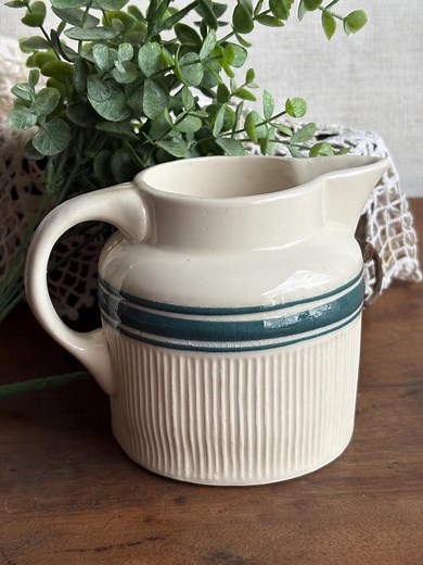Vintage Hull Pottery Pitcher | Teal Stripe Stoneware Creamer | Farmhouse Kitchen Decor | Mid Century Rustic Pottery - Etsy