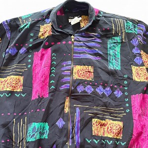 Caliche Retro 80s black & multi-coloured zip-up... | Depop